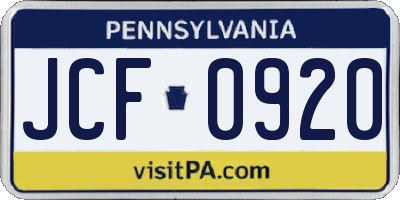 PA license plate JCF0920