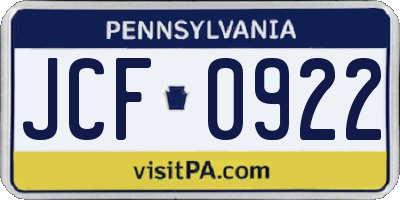 PA license plate JCF0922