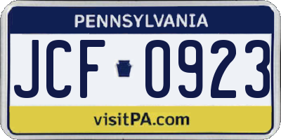 PA license plate JCF0923