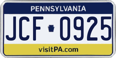 PA license plate JCF0925