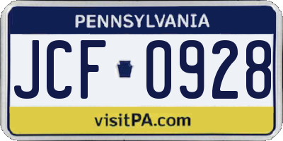 PA license plate JCF0928