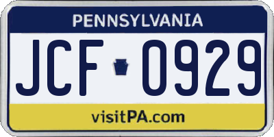PA license plate JCF0929