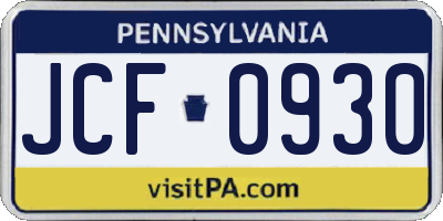 PA license plate JCF0930