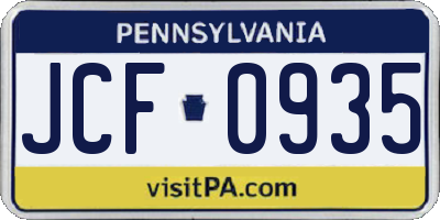 PA license plate JCF0935