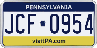 PA license plate JCF0954