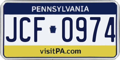 PA license plate JCF0974