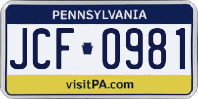 PA license plate JCF0981