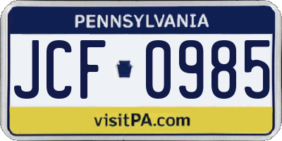 PA license plate JCF0985