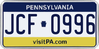 PA license plate JCF0996