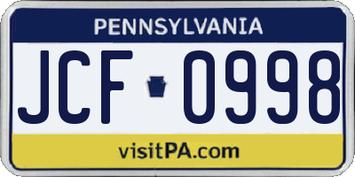 PA license plate JCF0998
