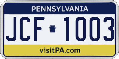 PA license plate JCF1003