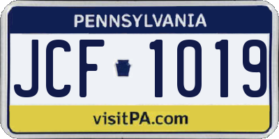 PA license plate JCF1019