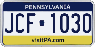 PA license plate JCF1030
