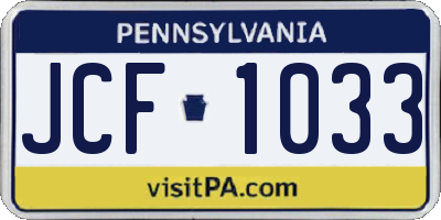 PA license plate JCF1033