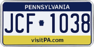 PA license plate JCF1038