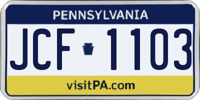 PA license plate JCF1103