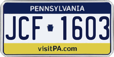 PA license plate JCF1603