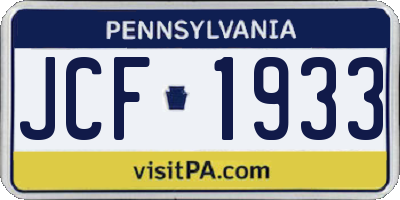 PA license plate JCF1933