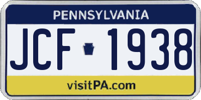 PA license plate JCF1938