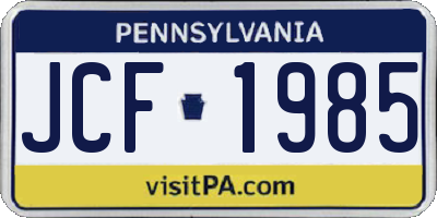 PA license plate JCF1985