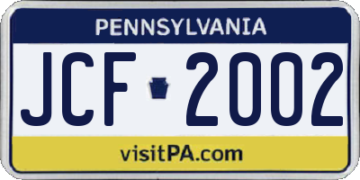 PA license plate JCF2002