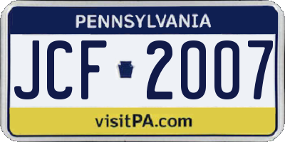 PA license plate JCF2007