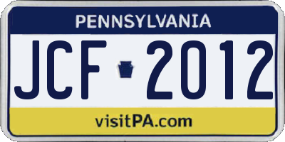 PA license plate JCF2012