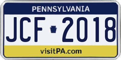 PA license plate JCF2018