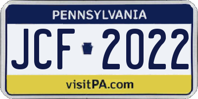 PA license plate JCF2022