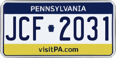 PA license plate JCF2031