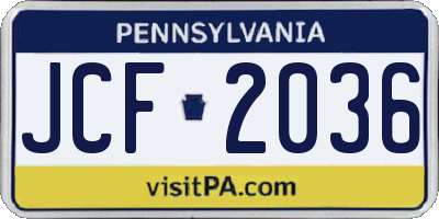 PA license plate JCF2036