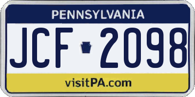 PA license plate JCF2098
