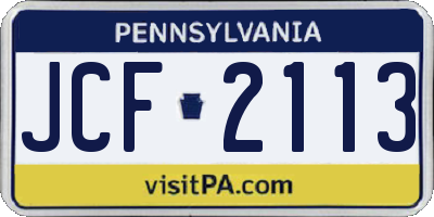 PA license plate JCF2113