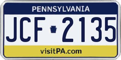 PA license plate JCF2135