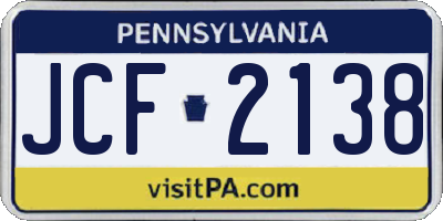 PA license plate JCF2138