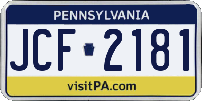 PA license plate JCF2181