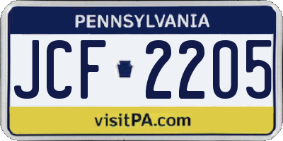 PA license plate JCF2205