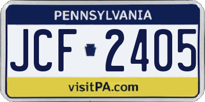 PA license plate JCF2405