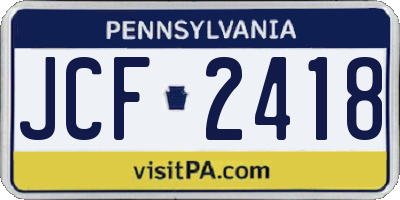PA license plate JCF2418