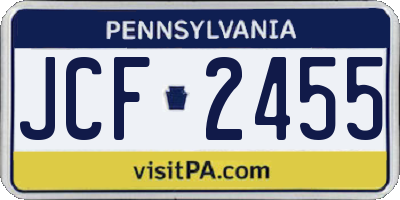 PA license plate JCF2455
