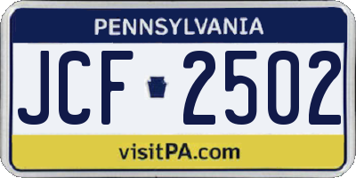 PA license plate JCF2502