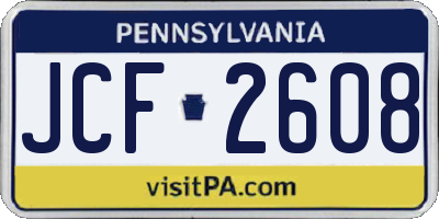 PA license plate JCF2608