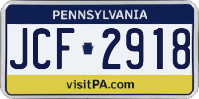 PA license plate JCF2918