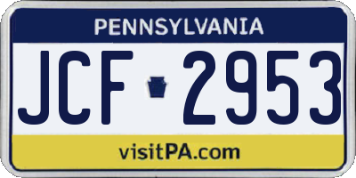 PA license plate JCF2953