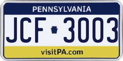 PA license plate JCF3003