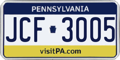 PA license plate JCF3005