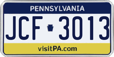 PA license plate JCF3013