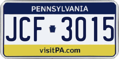 PA license plate JCF3015