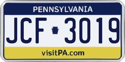 PA license plate JCF3019
