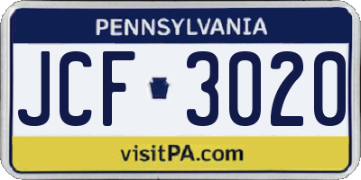PA license plate JCF3020